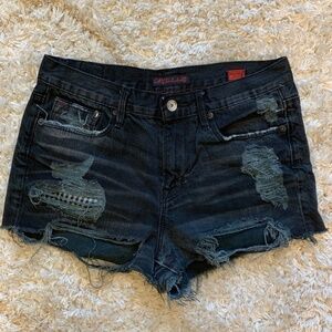 Cult of Individuality Distressed Black Denim Cut Off Shorts Size 27